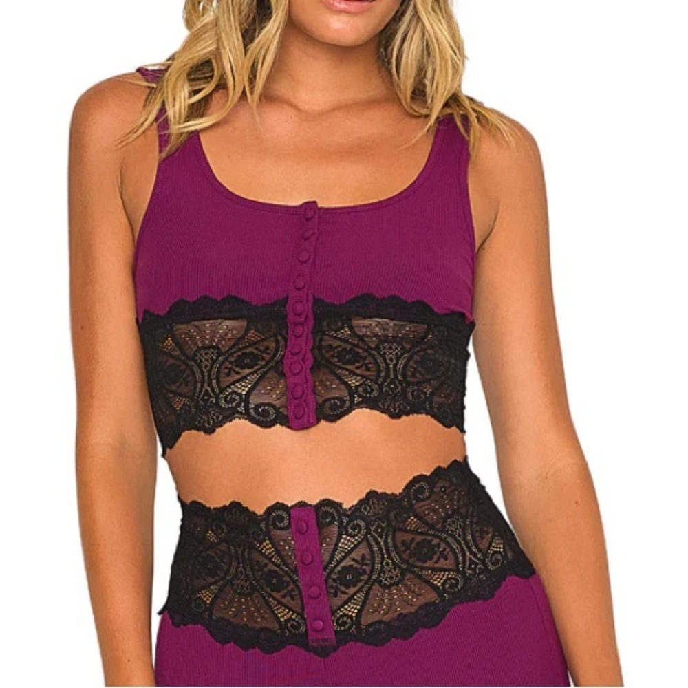 Beach Bunny anise Purple and Black Lace Bralette tank top medium oxblood nwt
